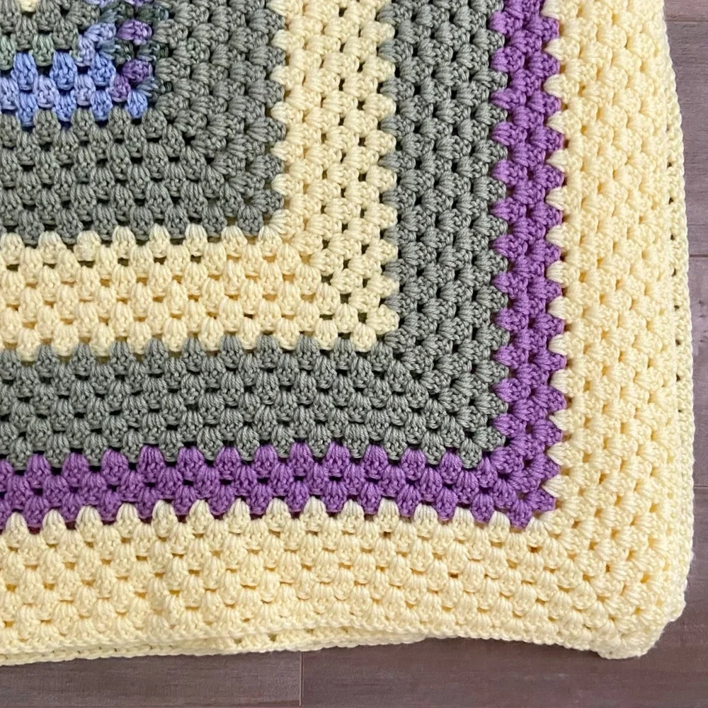 Beautiful Hand Crocheted Blanket Throw in Yellows, Greens and Blues